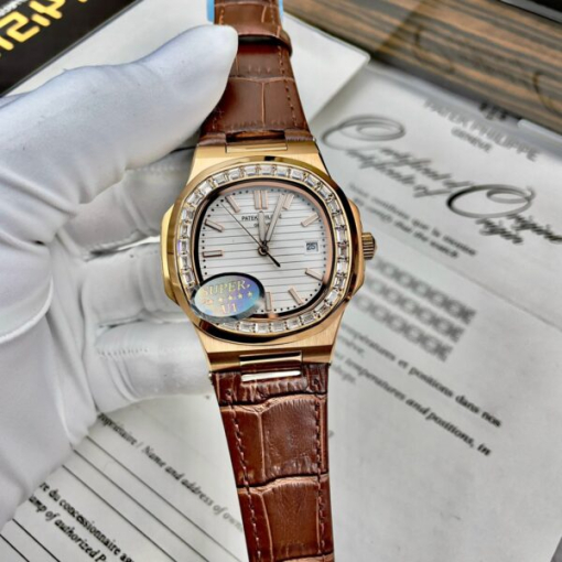 Custom Patek Philippe Nautilus 5711 Rose Gold White Dial Rhinestones - Asian Patek 30