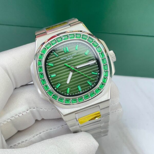 Custom Patek Philippe Nautilus 5711 Olive Green Dial Ruby Rhinestones - Asian Patek 47 - Image 2