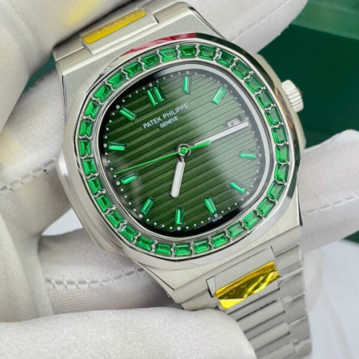 Custom Patek Philippe Nautilus 5711 Olive Green Dial Ruby Rhinestones - Asian Patek 47 - Image 4