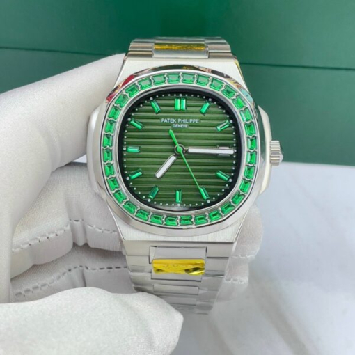 Custom Patek Philippe Nautilus 5711 Olive Green Dial Ruby Rhinestones - Asian Patek 47