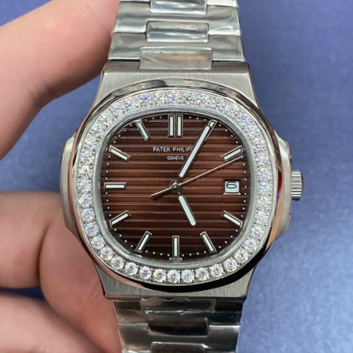 Custom Patek Philippe Nautilus 5711 Chocolate Dial Diamonds - Asian Patek 27