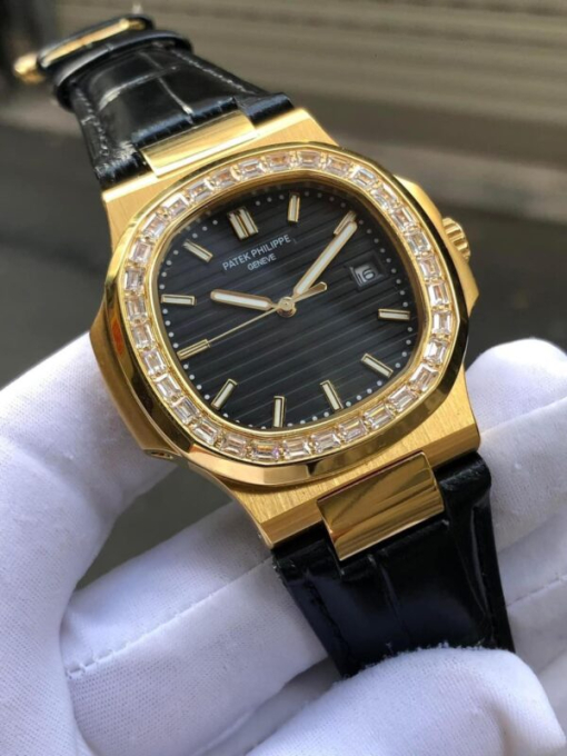 Custom Patek Philippe Nautilus 5711 Yellow Gold Black Dial Rhinestones - Asian Patek 31 - Image 3