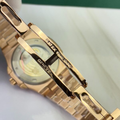 Custom Patek Philippe Nautilus 5711 Rose Gold White Dial Ruby Rhinestones - Asian Patek 40 - Image 7