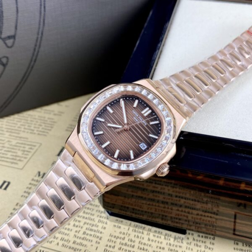 Custom Patek Philippe Nautilus 5711 Rose Gold Chocolate Dial Rhinestones - Asian Patek 51