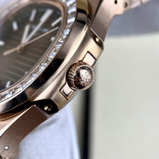 Custom Patek Philippe Nautilus 5711 Rose Gold Chocolate Dial Rhinestones - Asian Patek 51 - Image 3