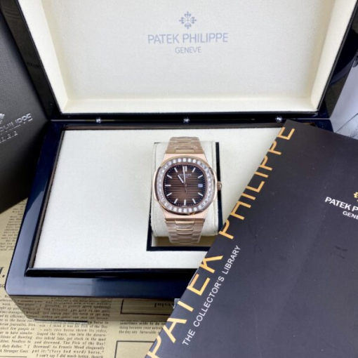 Custom Patek Philippe Nautilus 5711 Rose Gold Chocolate Dial Rhinestones - Asian Patek 51 - Image 4