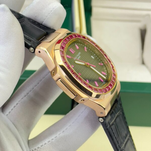 Custom Patek Philippe Nautilus 5711 Rose Gold Grey Dial Ruby Rhinestones - Asian Patek 19 - Image 5