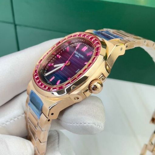 Custom Patek Philippe Nautilus 5711 Rose Gold Blue Dial Ruby Rhinestones - Asian Patek 41 - Image 2