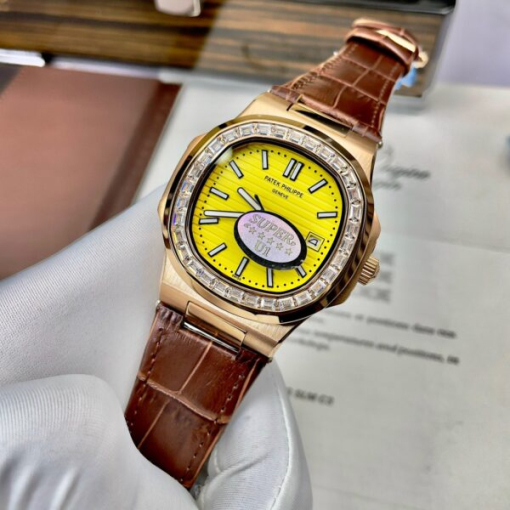 Custom Patek Philippe Nautilus 5711 Rose Gold Yellow Dial Rhinestones - Asian Patek 23 - Image 3