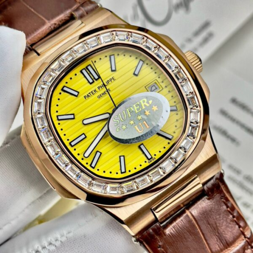 Custom Patek Philippe Nautilus 5711 Rose Gold Yellow Dial Rhinestones - Asian Patek 23 - Image 5