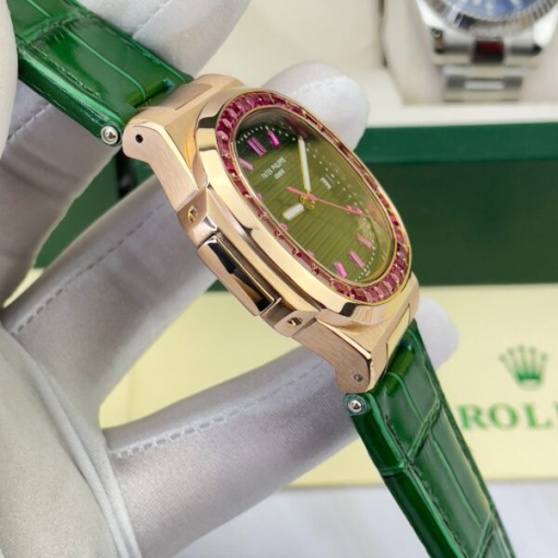 Custom Patek Philippe Nautilus 5711 Rose Gold Green Dial Ruby Rhinestones - Asian Patek 20 - Image 5