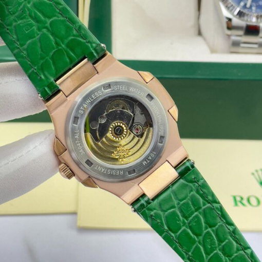 Custom Patek Philippe Nautilus 5711 Rose Gold Green Dial Ruby Rhinestones - Asian Patek 20 - Image 6