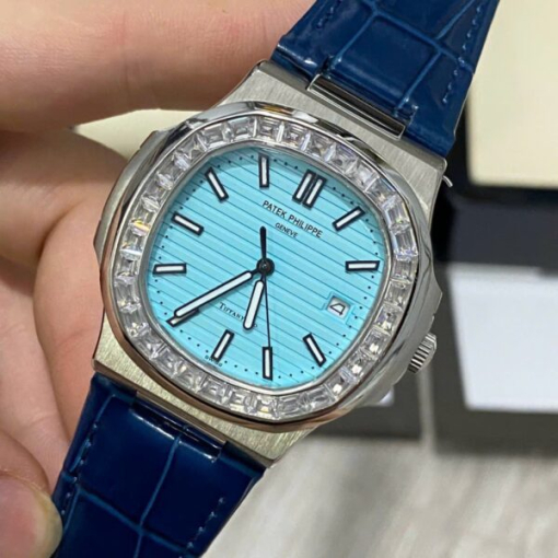 Custom Patek Philippe Nautilus 5711 Tiffany Blue Dial Rhinestones - Asian Patek 21 - Image 4