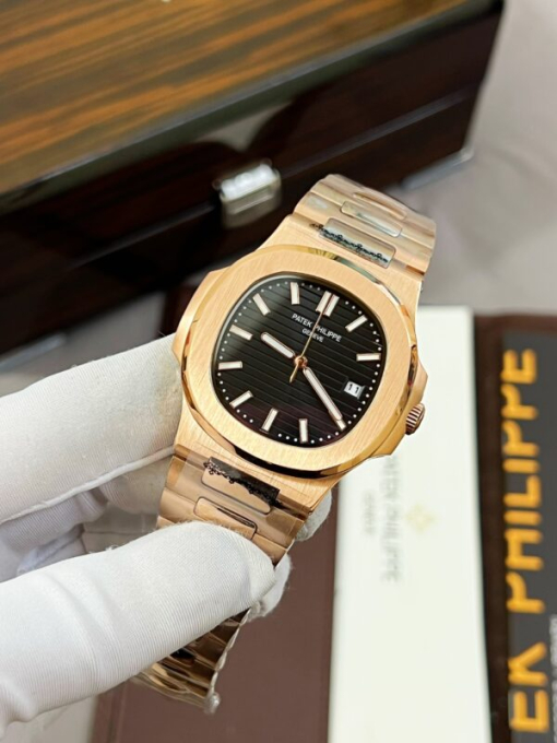 Custom Patek Philippe Nautilus 5711 Rose Gold Black Dial - Asian Patek 14 - Image 3