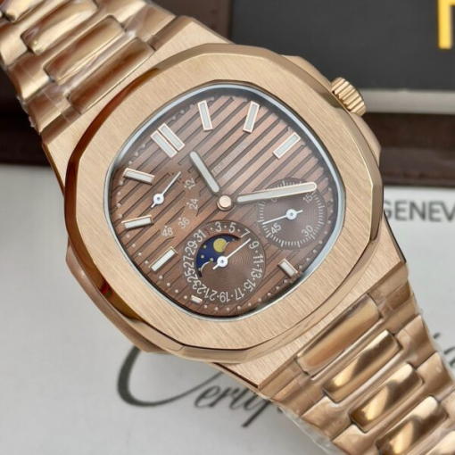 Custom Patek Philippe Nautilus 5712 Rose Gold Chocolate Dial - Asian Patek 108 - Image 2