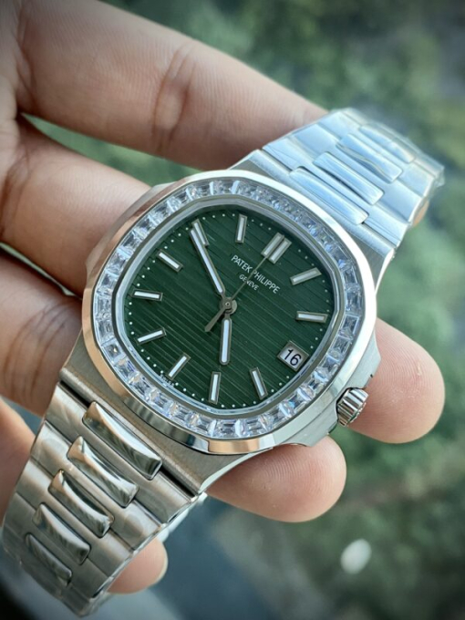 Custom Patek Philippe Nautilus 5723 with Baguette Stones Green Dial - Swiss Patek43 - Image 4