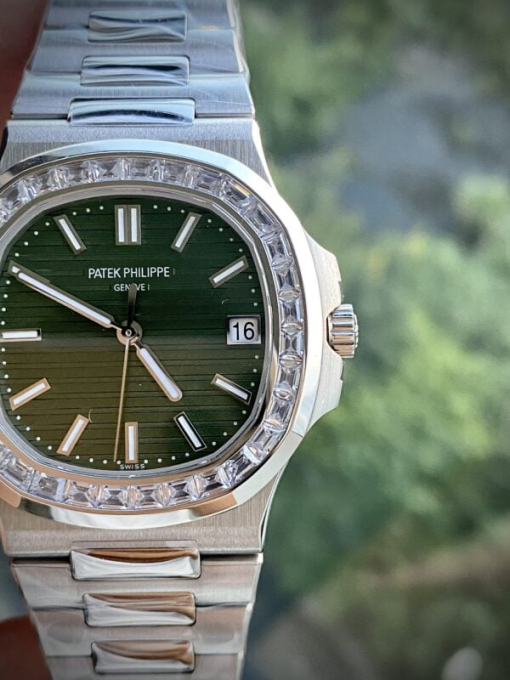 Custom Patek Philippe Nautilus 5723 with Baguette Stones Green Dial - Swiss Patek43 - Image 6