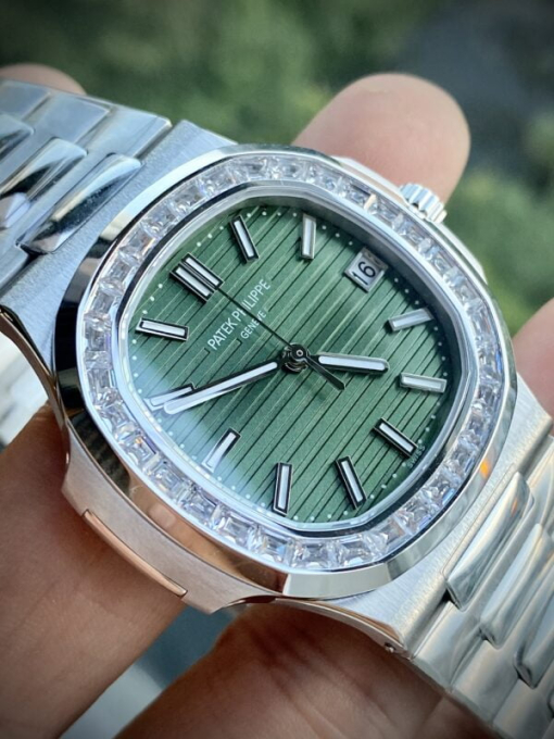 Custom Patek Philippe Nautilus 5723 with Baguette Stones Green Dial - Swiss Patek43 - Image 5