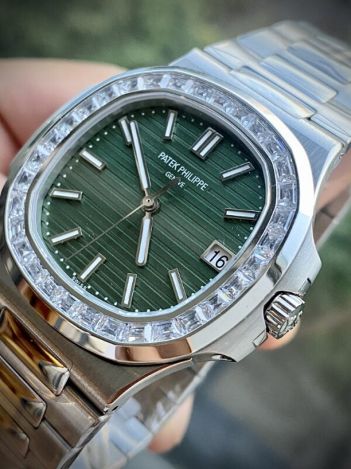 Custom Patek Philippe Nautilus 5723 with Baguette Stones Green Dial - Swiss Patek43 - Image 2