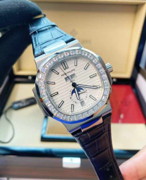 Custom Patek Philippe Nautilus 5726 White Dial Baguette Bezel - Asian Patek 58 - Image 3