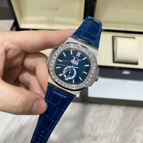 Custom Patek Philippe Nautilus 5726 Blue Dial Baguette Bezel - Asian Patek 54 - Image 4