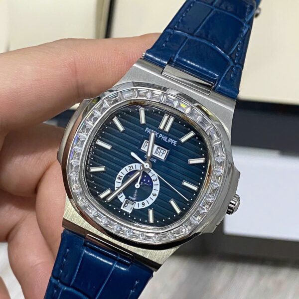 Custom Patek Philippe Nautilus 5726 Blue Dial Baguette Bezel - Asian Patek 54 - Image 2