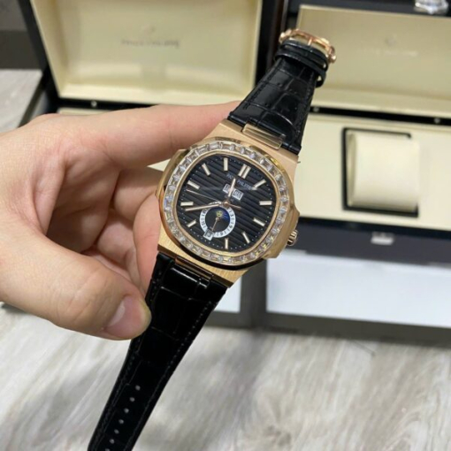 Custom Patek Philippe Nautilus 5726 Rose Gold Black Dial Baguette Bezel - Asian Patek 57 - Image 2