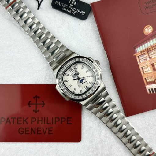 Custom Patek Philippe Nautilus 5726 White Dial Baguette Bezel - Asian Patek 59