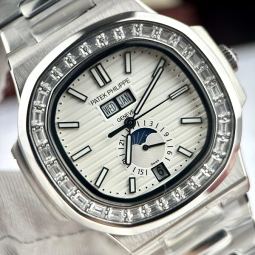 Custom Patek Philippe Nautilus 5726 White Dial Baguette Bezel - Asian Patek 59 - Image 2