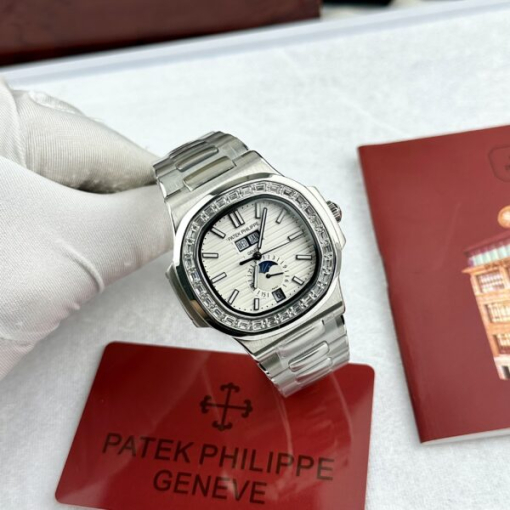 Custom Patek Philippe Nautilus 5726 White Dial Baguette Bezel - Asian Patek 59 - Image 3