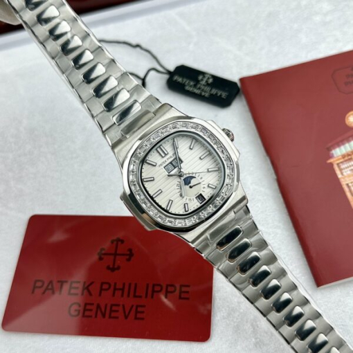 Custom Patek Philippe Nautilus 5726 White Dial Baguette Bezel - Asian Patek 59 - Image 4