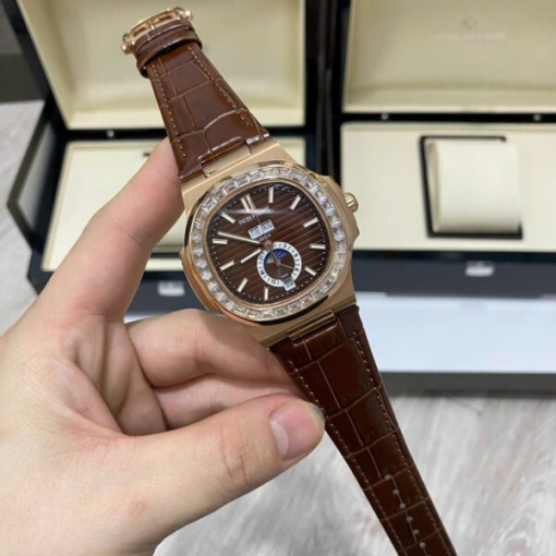 Custom Patek Philippe Nautilus 5726 Rose Gold Chocolate Dial Baguette Bezel - Asian Patek 52 - Image 3