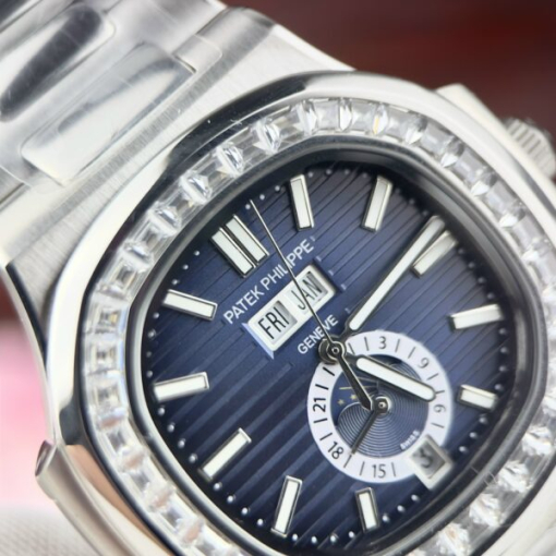 Custom Patek Philippe Nautilus 5726 Blue Dial Baguette Bezel - Asian Patek 62 - Image 4