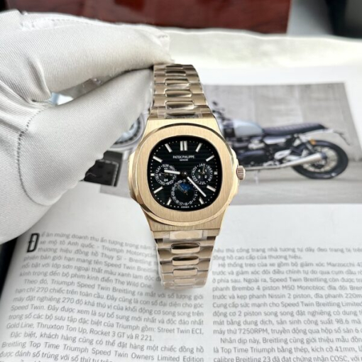 Custom Patek Philippe Nautilus 5740 Rose Gold Black Dial Bezel - Asian Patek 78 - Image 2