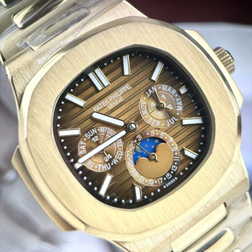 Custom Patek Philippe Nautilus 5740 Yellow Gold Chocolate Dial Bezel - Asian Patek 79 - Image 4