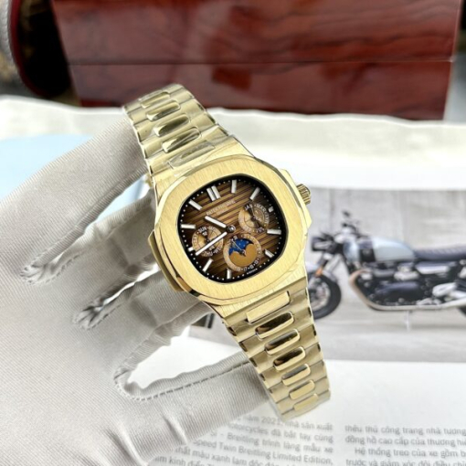 Custom Patek Philippe Nautilus 5740 Yellow Gold Chocolate Dial Bezel - Asian Patek 79 - Image 2