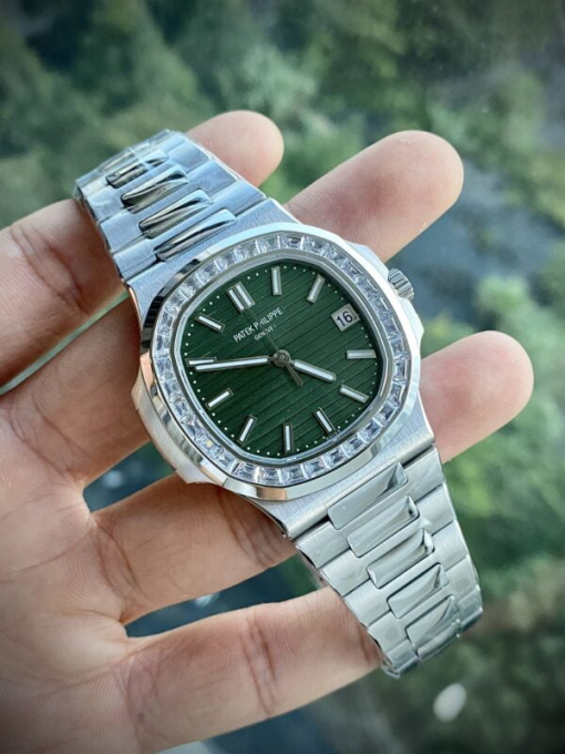 Custom Patek Philippe Nautilus 5723 with Baguette Stones Green Dial - Swiss Patek43 - Image 3