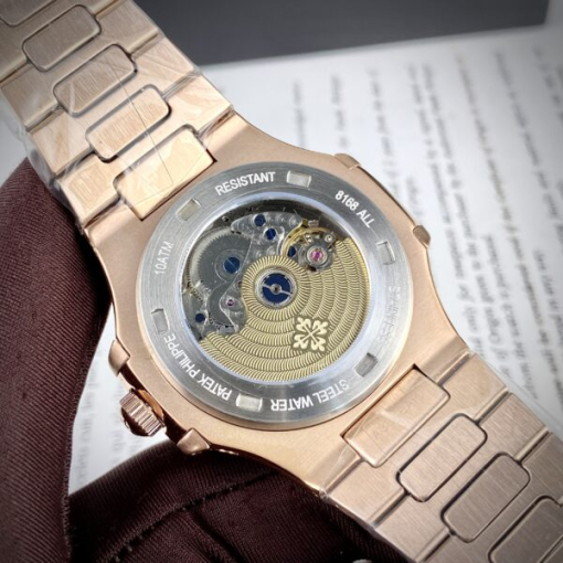 Custom Patek Philippe Nautilus 5726 Rose Gold Chocolate Dial Baguette Bezel - Asian Patek 61 - Image 5