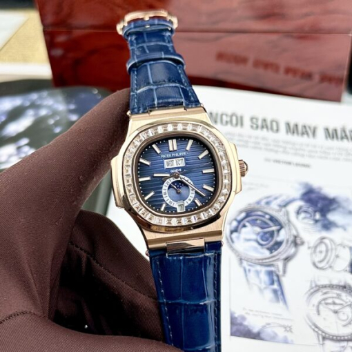 Custom Patek Philippe Nautilus 5726 Rose Gold Blue Dial Baguette Bezel - Asian Patek 56