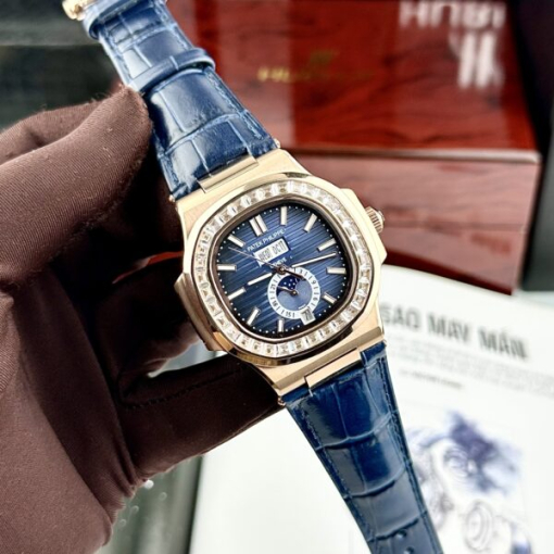 Custom Patek Philippe Nautilus 5726 Rose Gold Blue Dial Baguette Bezel - Asian Patek 56 - Image 2