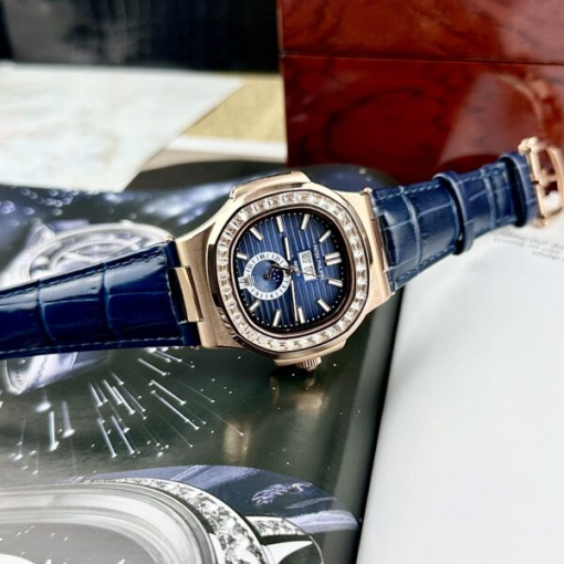 Custom Patek Philippe Nautilus 5726 Rose Gold Blue Dial Baguette Bezel - Asian Patek 56 - Image 3