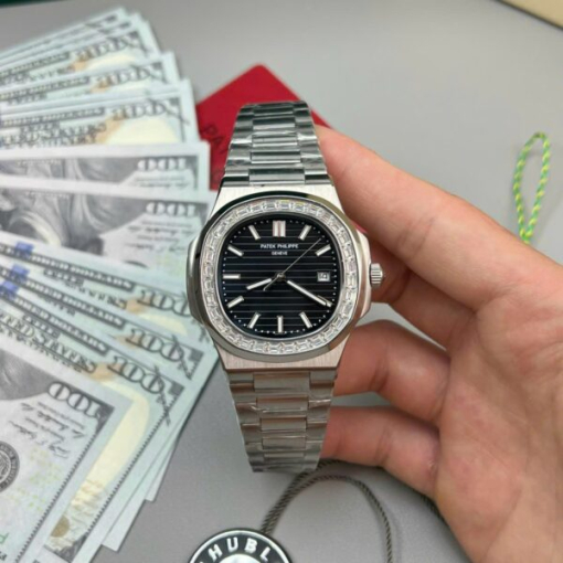 Custom Patek Philippe Nautilus 5711 Black Dial Rhinestones - Asian Patek 32