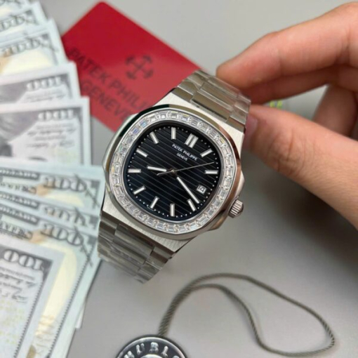 Custom Patek Philippe Nautilus 5711 Black Dial Rhinestones - Asian Patek 32 - Image 3