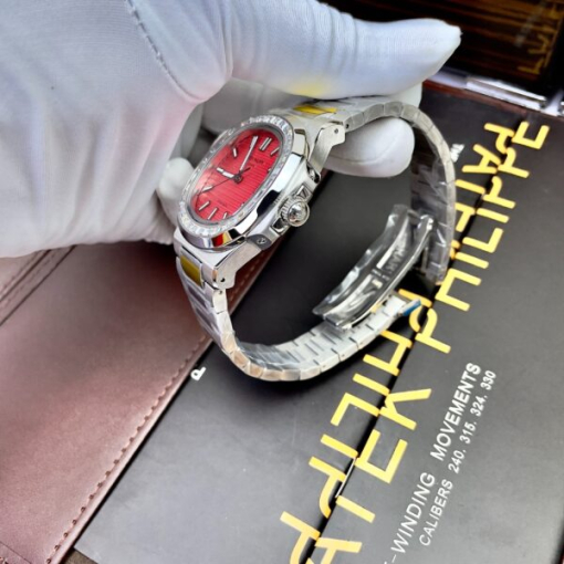 Custom Patek Philippe Nautilus 5711 Red Dial Rhinestones - Asian Patek 35 - Image 5