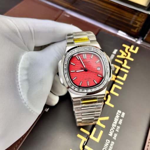 Custom Patek Philippe Nautilus 5711 Red Dial Rhinestones - Asian Patek 35