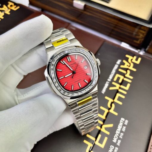 Custom Patek Philippe Nautilus 5711 Red Dial Rhinestones - Asian Patek 35 - Image 2