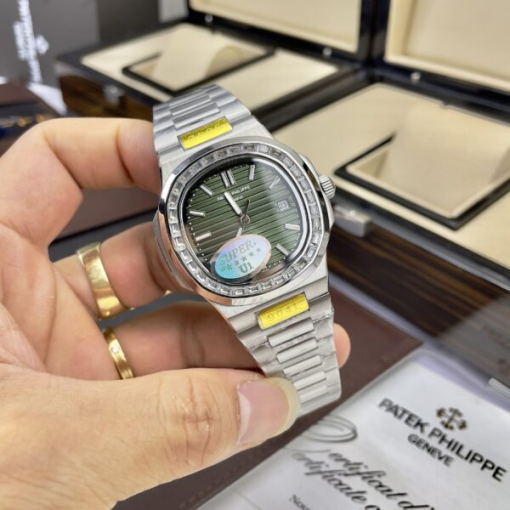 Custom Patek Philippe Nautilus 5711 Olive Green Dial Rhinestones - Asian Patek 33 - Image 2