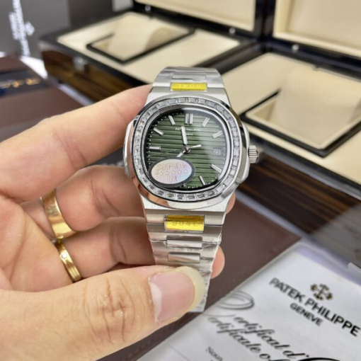 Custom Patek Philippe Nautilus 5711 Olive Green Dial Rhinestones - Asian Patek 33