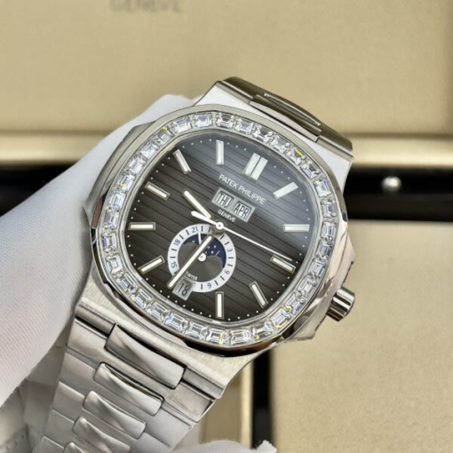 Custom Patek Philippe Nautilus 5726 Grey Dial Baguette Bezel - Asian Patek 60 - Image 2