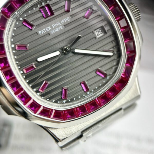 Custom Patek Philippe Nautilus 5711 Grey Dial Ruby Rhinestones - Asian Patek 24 - Image 3